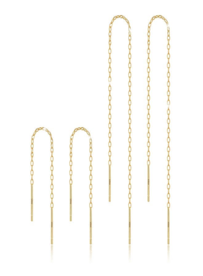 Aocelly Dangle Earrings for Women Threader Earrings 14K Gold Plated Sterling Silver,Dangling Drop Earring Chain Long Dangly Woman Dainty Earrings for Womens Simple 2 Set - Image 1